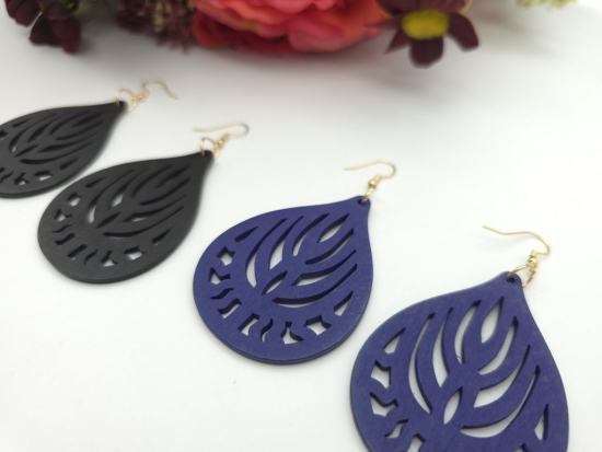 Preview: Tropfen Holz Ohrringe Wood farbig